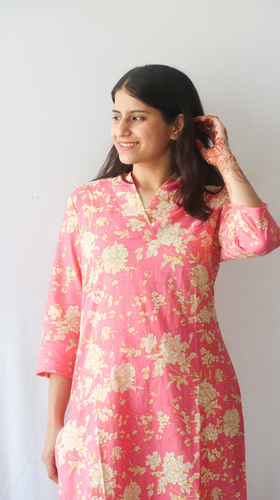 Springtime Pink Delight V-Neck Suit Set