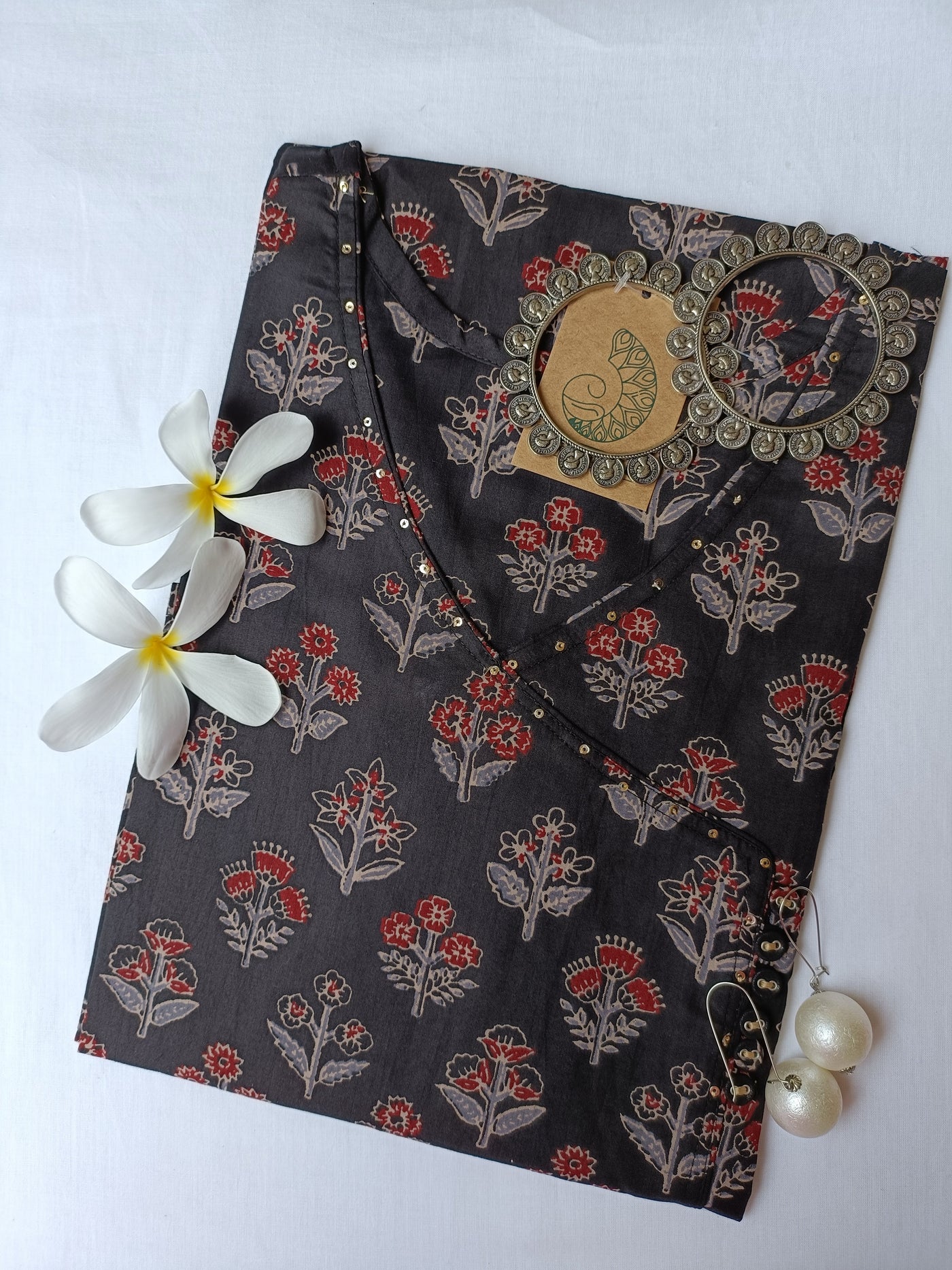 "Sameera" Black hand block printed cotton Kurta-S