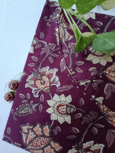"Haseen" Purple Angrakha Cotton Kurta