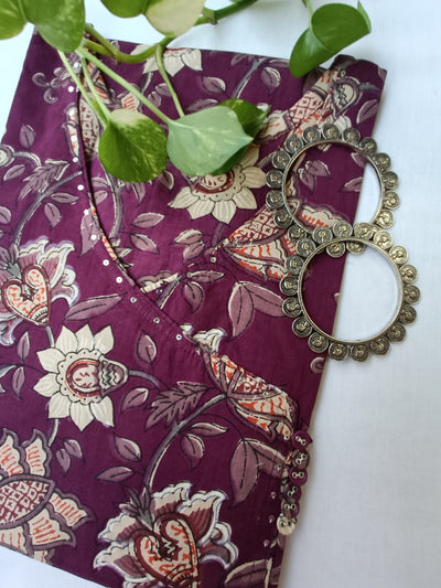 "Haseen" Purple Angrakha Cotton Kurta