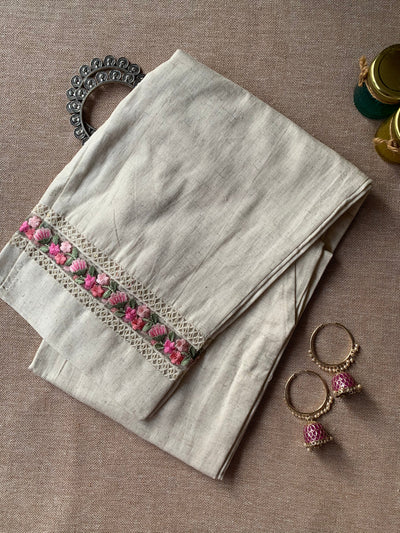 Slub cotton embroidered Straight Pants