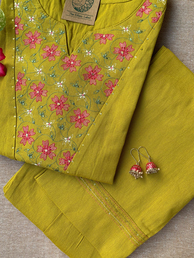 "Rakul" Hand Embroidered Cotton Kurta Set(2pc)