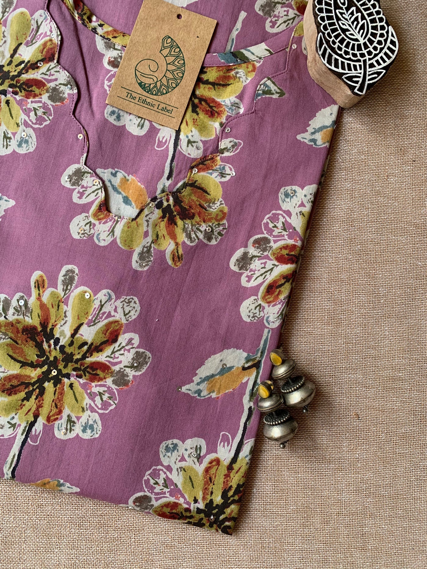 "Shifa" Hand Block Printed Scalloped Cotton kurta