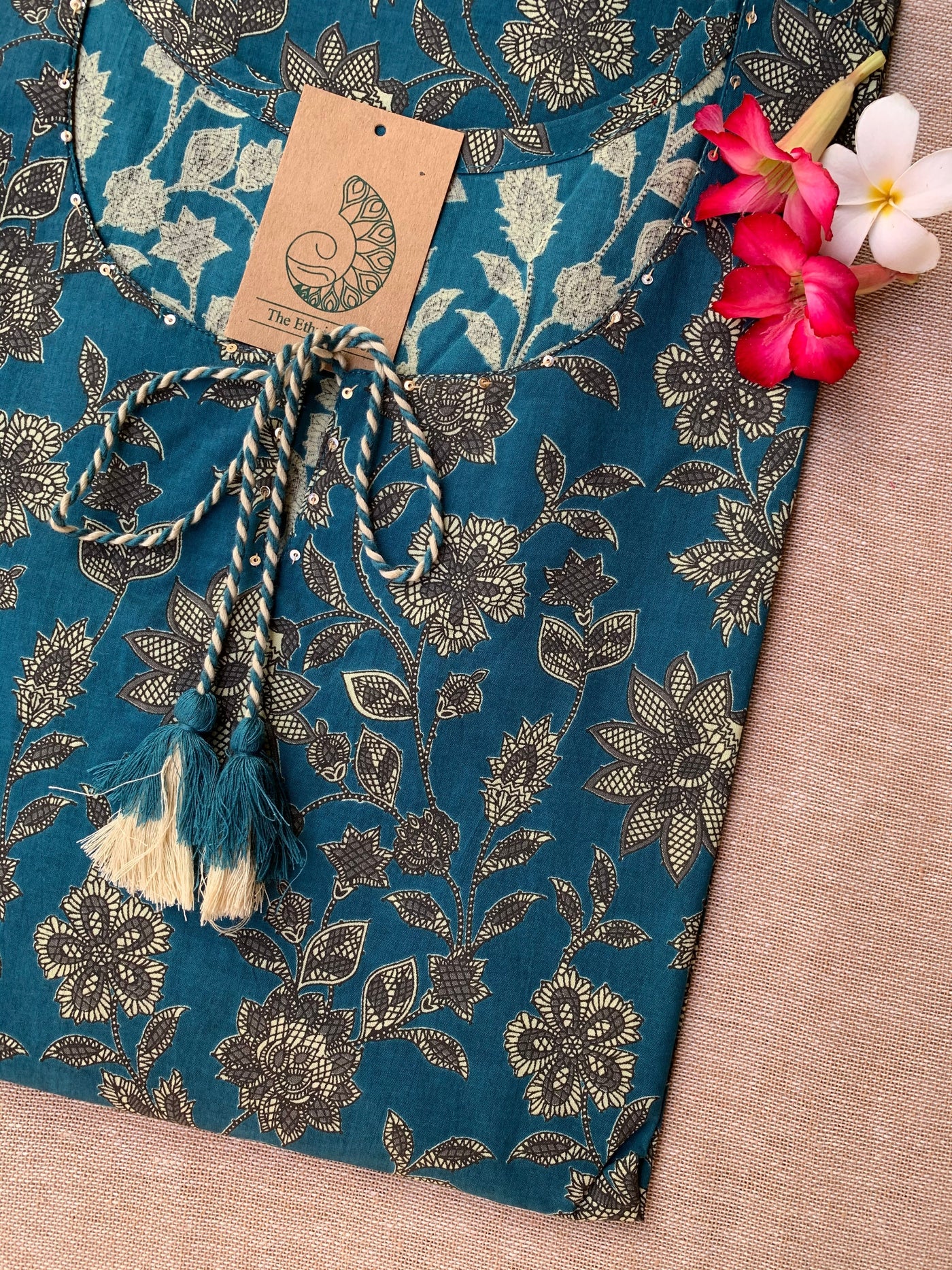 "Sunaina" Hand Block Printed Laced Cotton kurta - Big Size