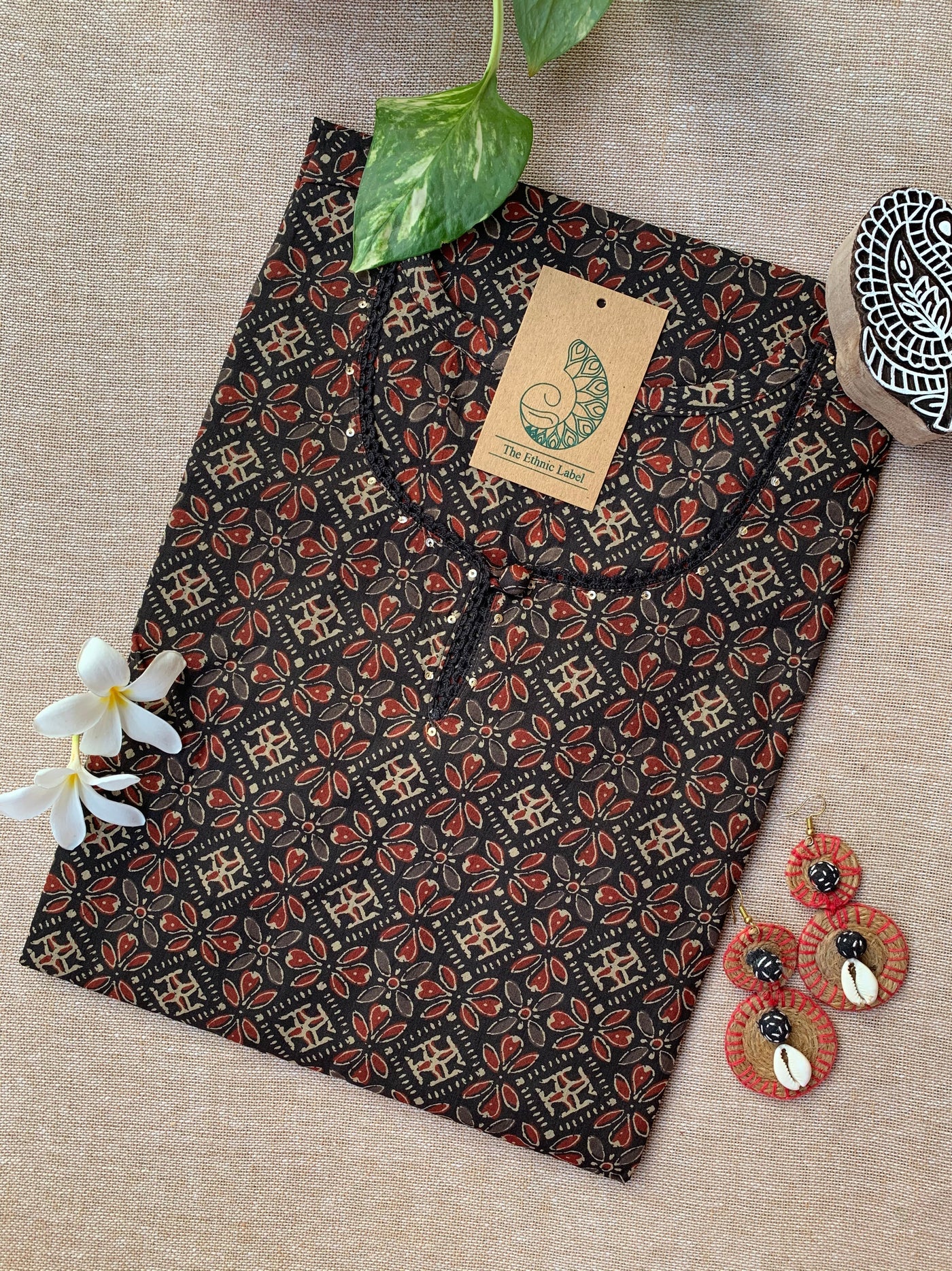 "Sudha" Ajrakh Hand Block Printed Cotton kurta