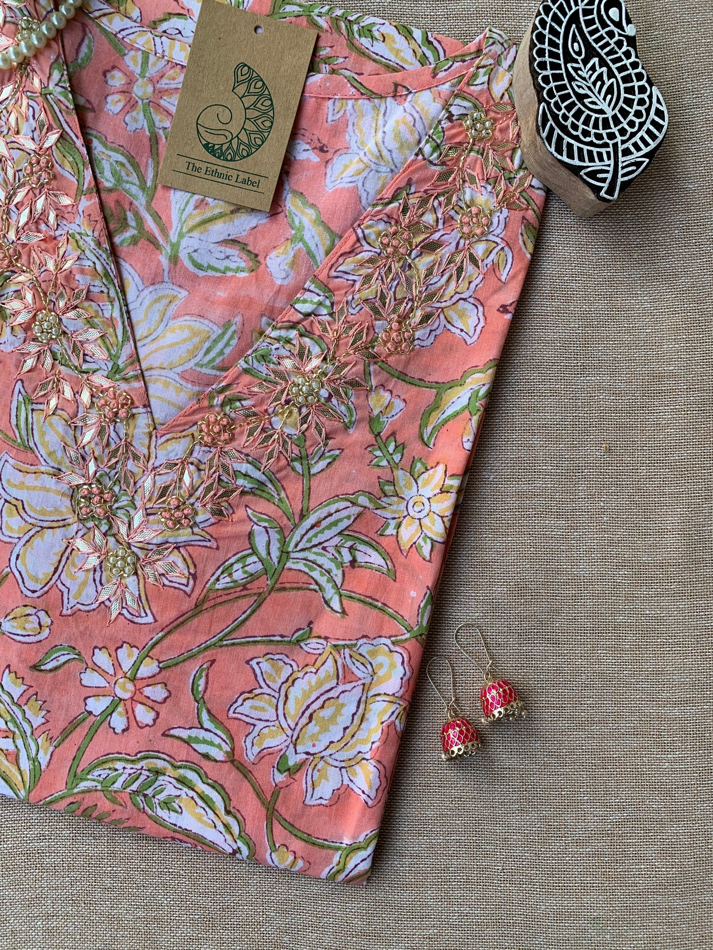 "Charu" Hand Work Embellished Cotton kurta