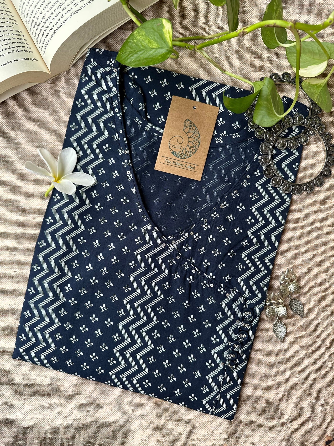 "Ira" Blue Angrakha Cotton Kurta