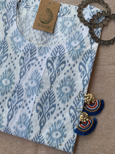 "Silver Spring" Hand Block Printed Cotton Kurta
