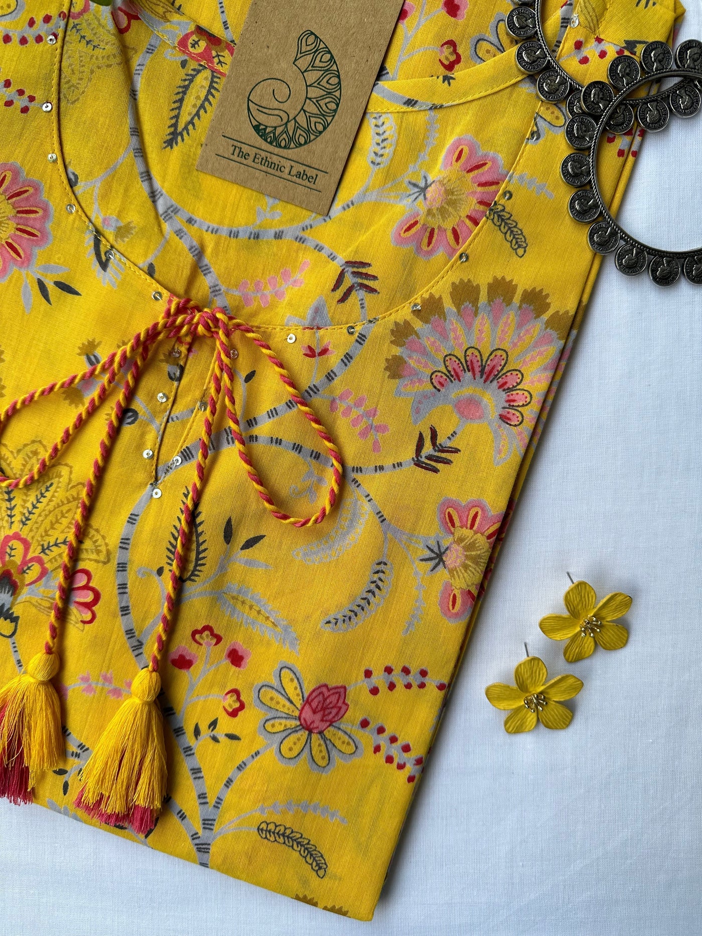 "Flavia" Yellow Sanganeri Hand Block Printed Cotton kurta