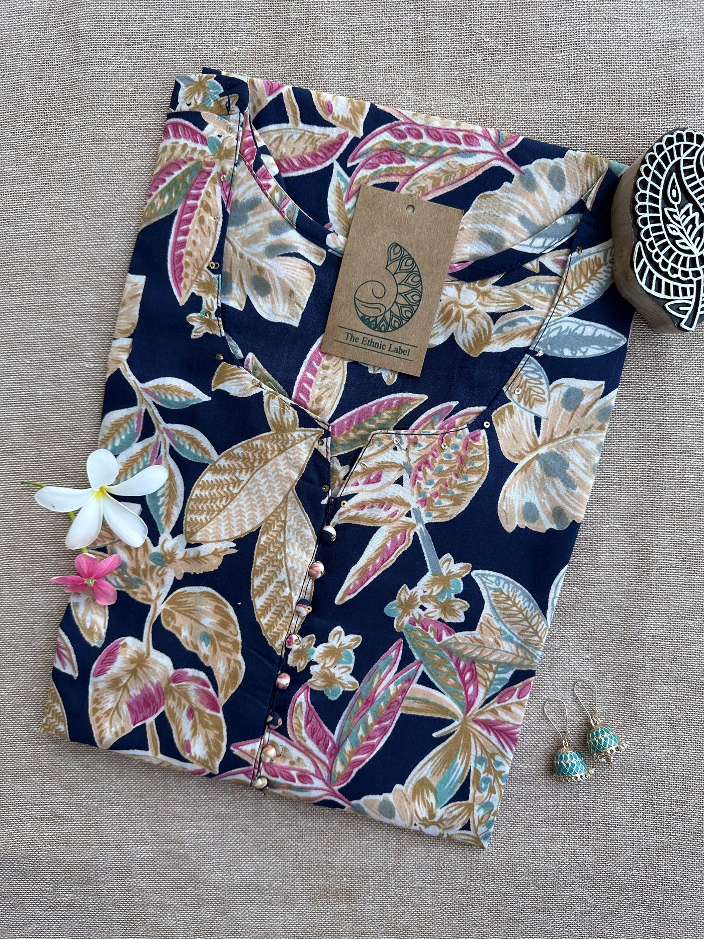 Aashi Floral Hand Block Printed Cotton kurta