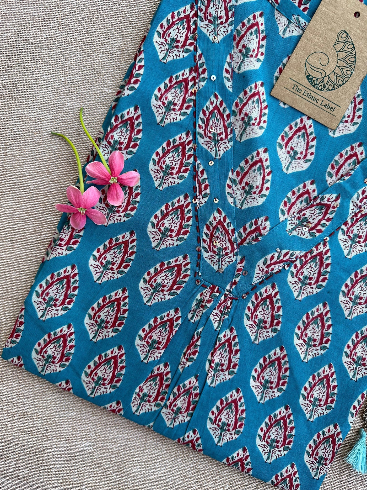 Syona Blue Boota Hand Block Printed Cotton kurta