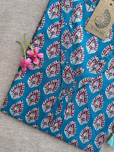 Syona Blue Boota Hand Block Printed Cotton kurta