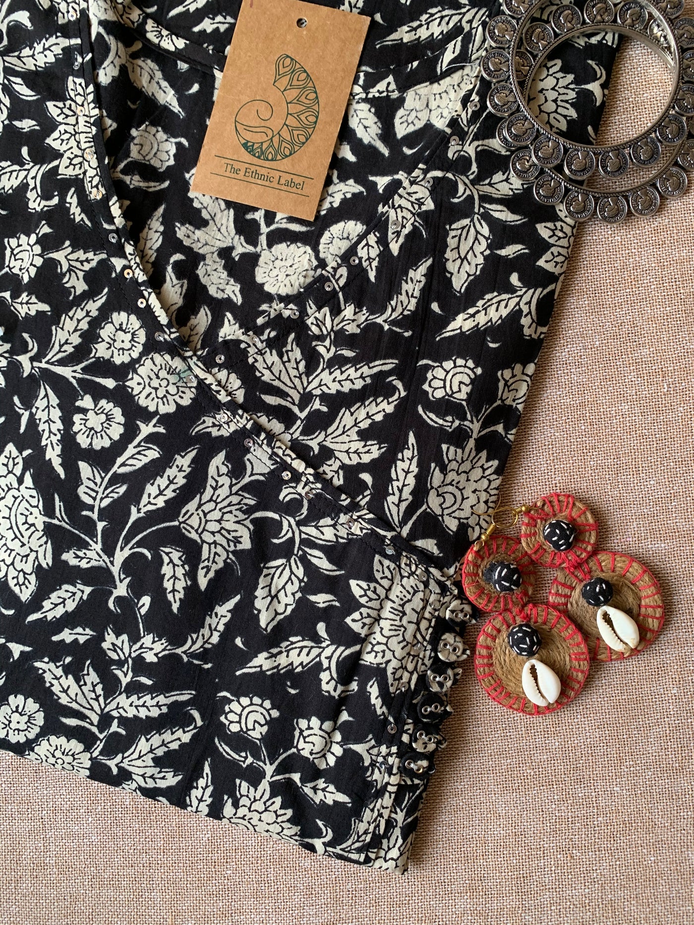 "Erum" Ajrakh Hand Block Printed Angrakha Cotton Kurta - Big Size