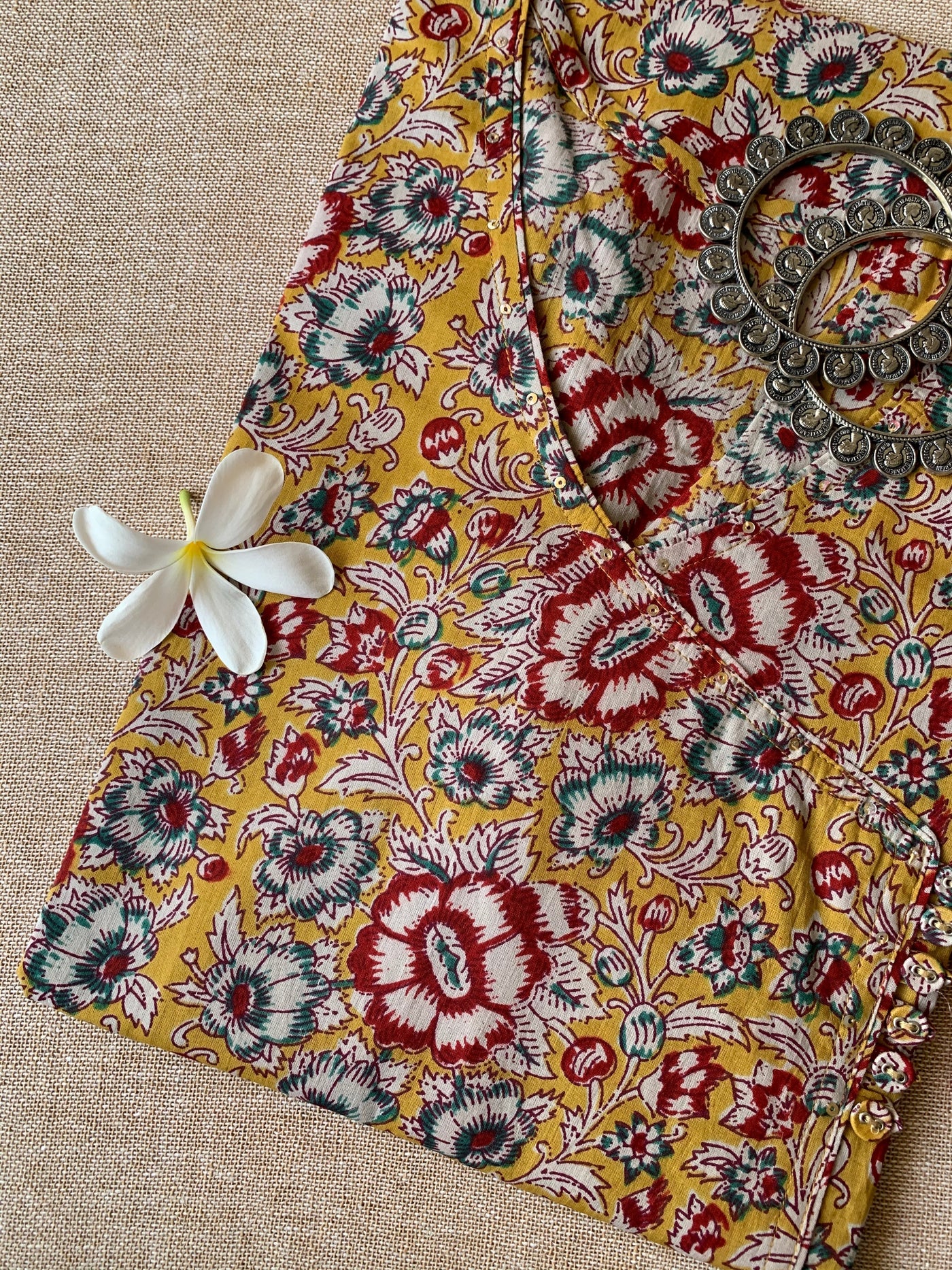 "Bahara" Yellow Angrakha Cotton Kurta(S to 5XL)