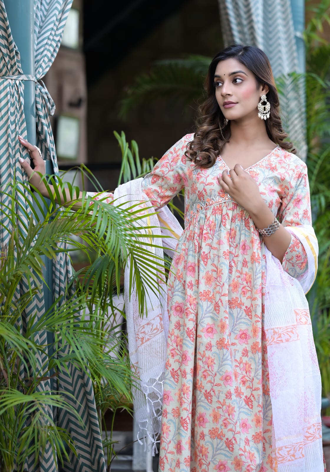 Orange Floral Cotton Suit Set