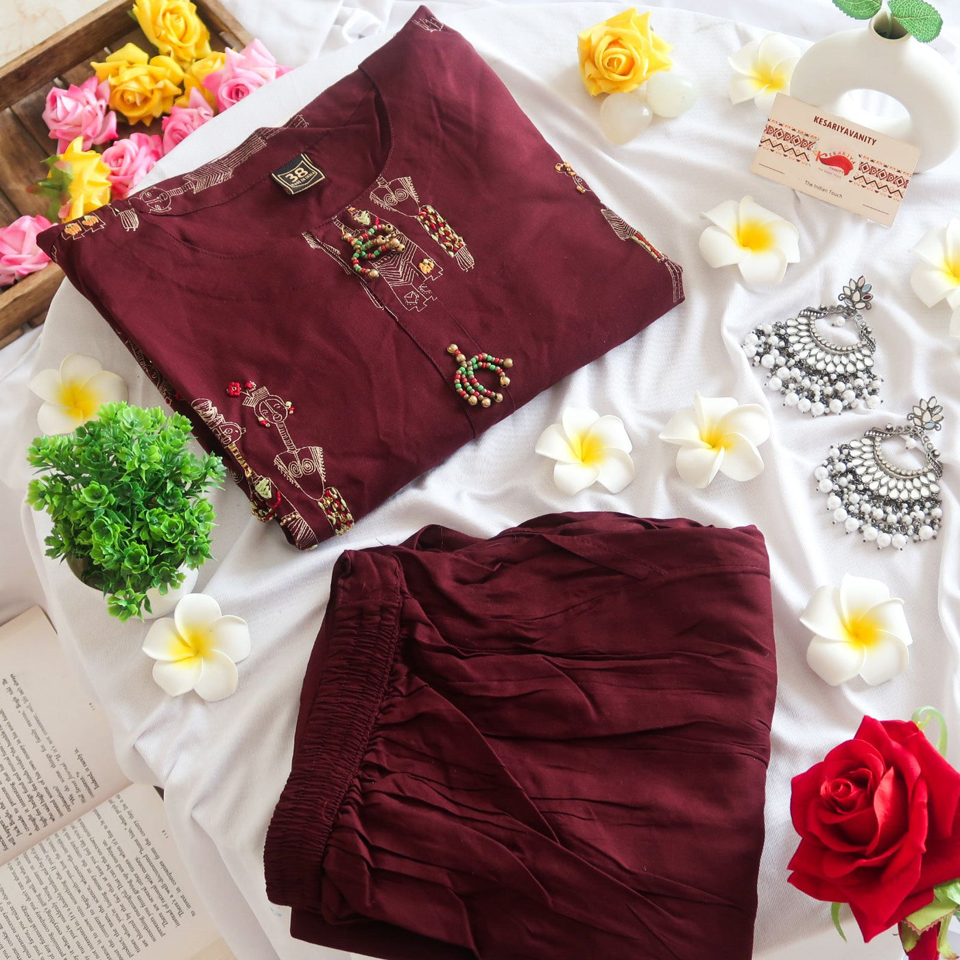 Tribal Vibes Rich Look Rosewood Suit Set