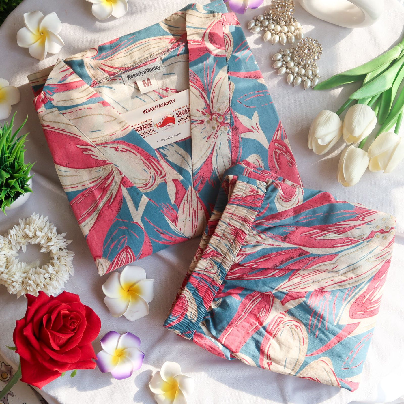 Aqua Big Lilys Suit Set - Sukoon